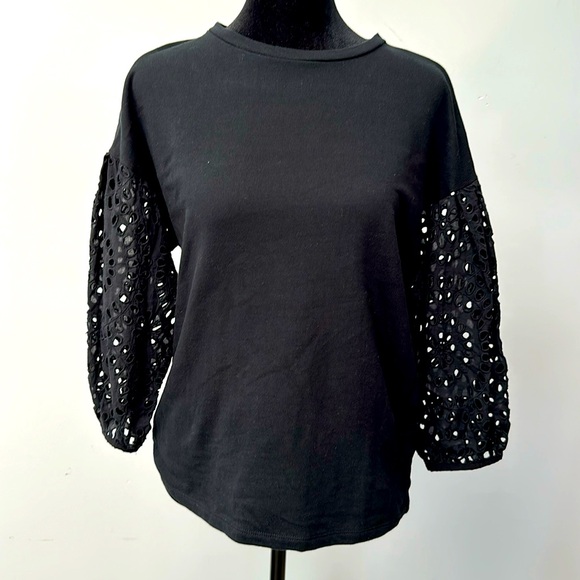 a new day Tops - A New Day Eyelet Blouse Size Small Business Office Classy Top Cut out 3/4 Sleeve